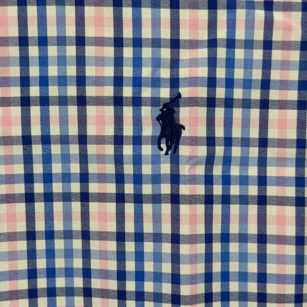 Polo Ralph Lauren Button Down Mens Large Blue Pink Check Performance Classic Fit
